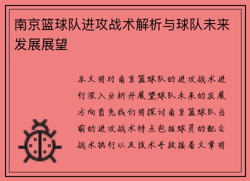 南京篮球队进攻战术解析与球队未来发展展望
