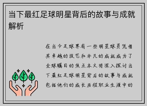当下最红足球明星背后的故事与成就解析