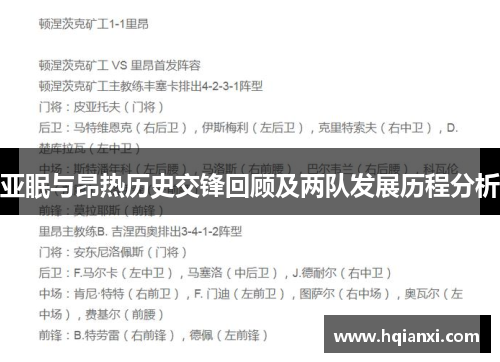 亚眠与昂热历史交锋回顾及两队发展历程分析